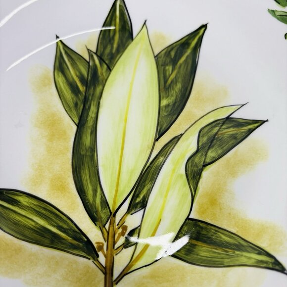 Tabletops BOTANICAL HERBS  Green Leaves Hand Painted Lunch Salad Plates Set of 5 - Picture 14 of 16